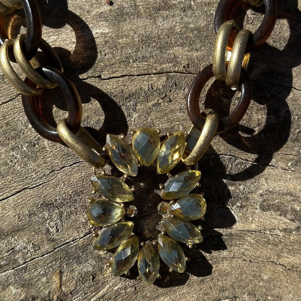 Cookie Lee Necklace Womens OS Gold Amber Statement Sunburst Crystal Excellent